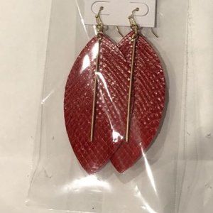 Red Leather Fringed Teardrop Earrings